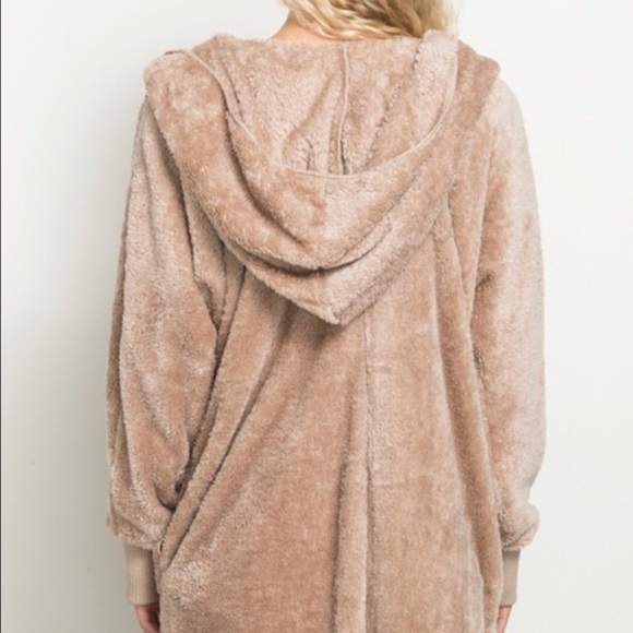OS Teddy Fuzzy Fleece Cardigan Super Soft Taupe - Picture 3 of 6